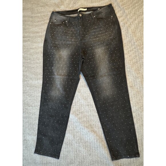 Rebecca Minkoff Jeans Women Silver Studs Embellished Straight Stretch Faded 20W - Picture 1 of 14